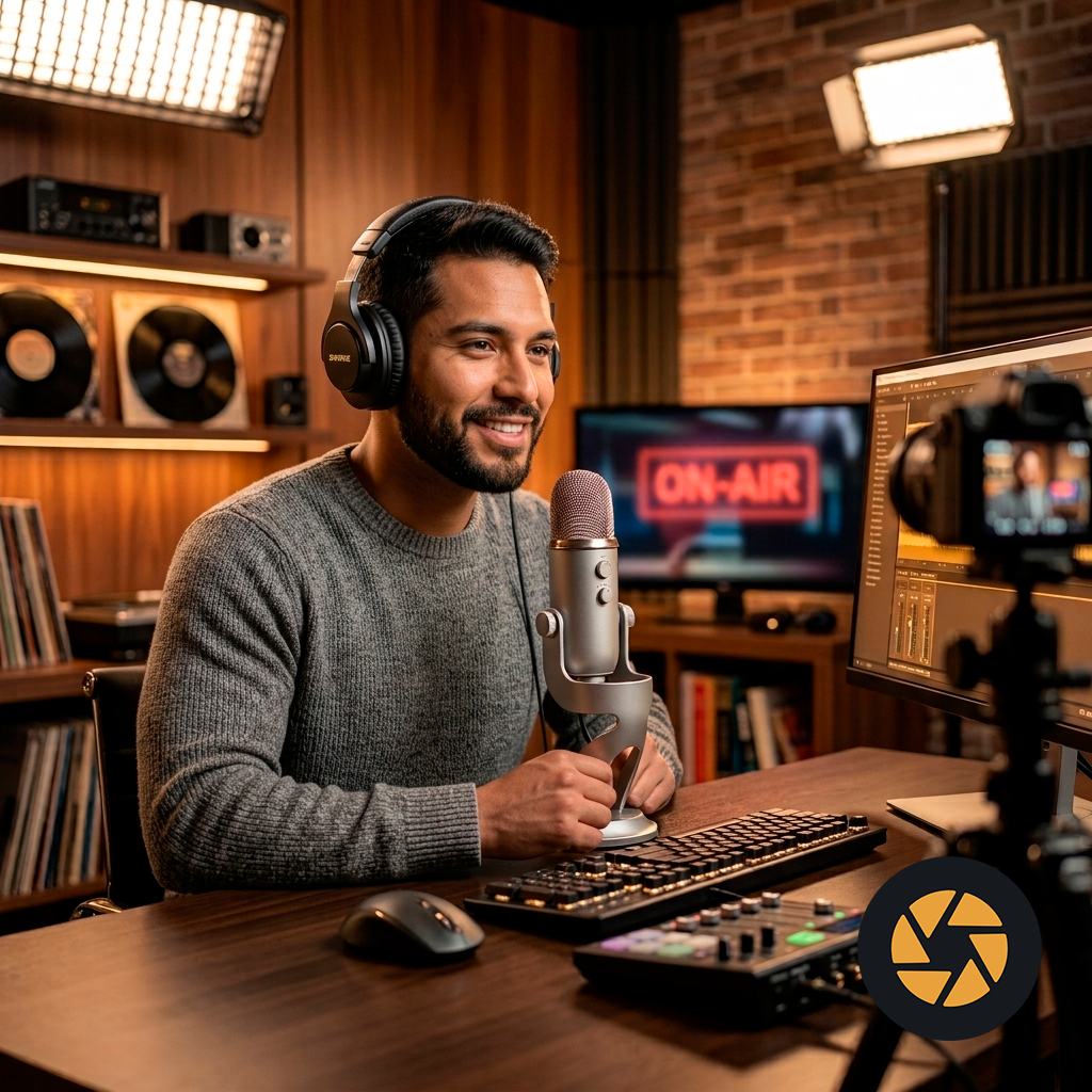 Hombre haciendo podcast