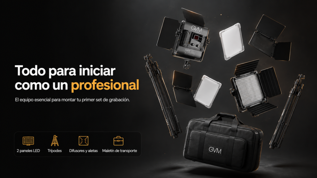 Kit de Iluminación GVM para Principiantes: Setup Completo Paso a Paso (2026) 1 kit gvm para iniciar a grabar