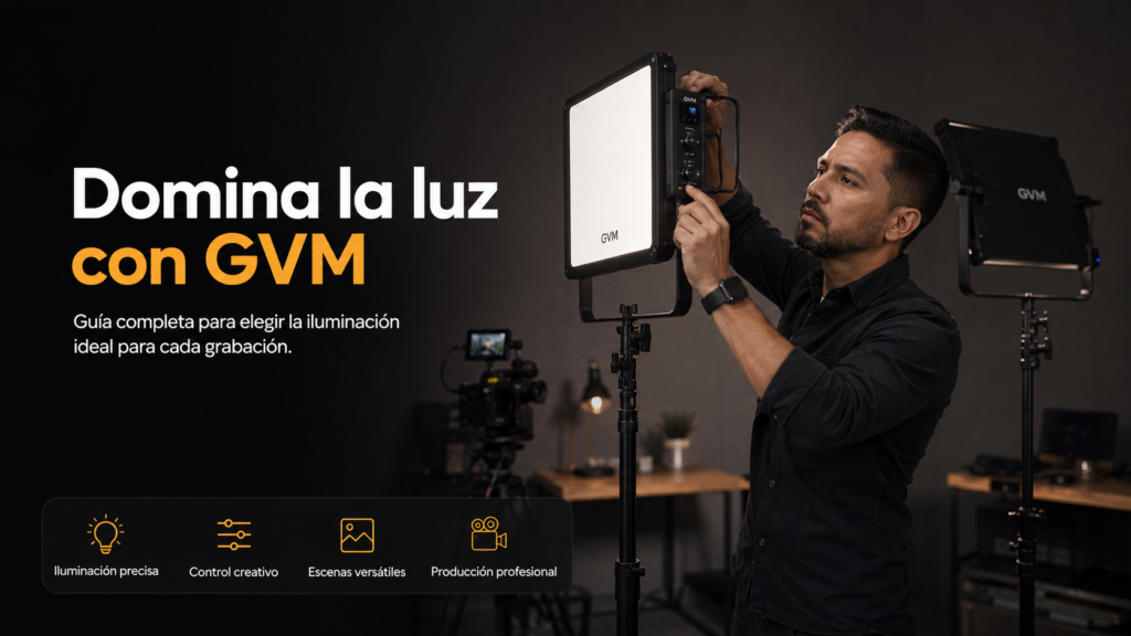 GVM: Guía Completa de Luces de Video para Creadores en Latinoamérica (2026) 2 luces gvm persona colocando iluminacion