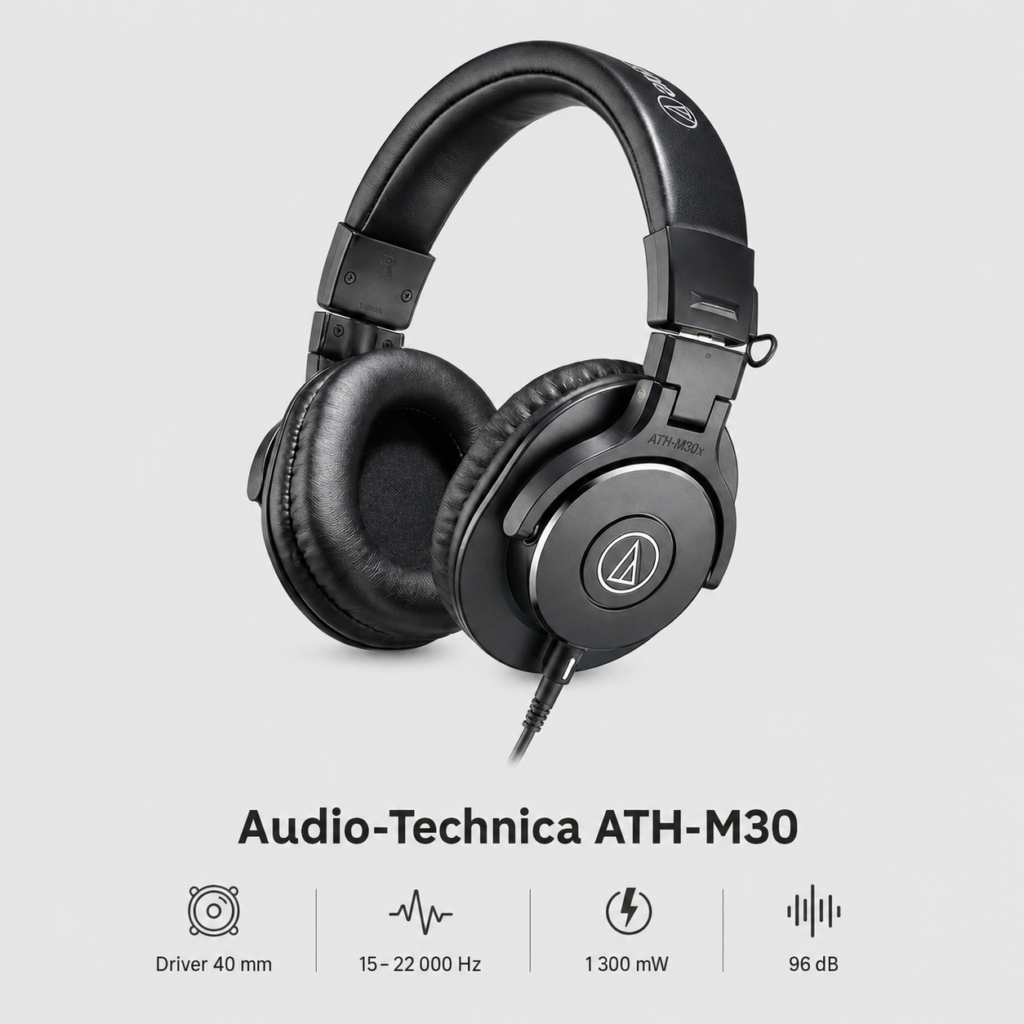 Audio Technica ATH M30x auriculares sobre orejas
