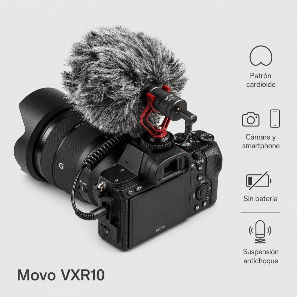 camara con movo vxr10 microfono shotgun