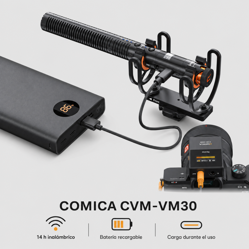 comica cvm v30 shotgun microfono canon