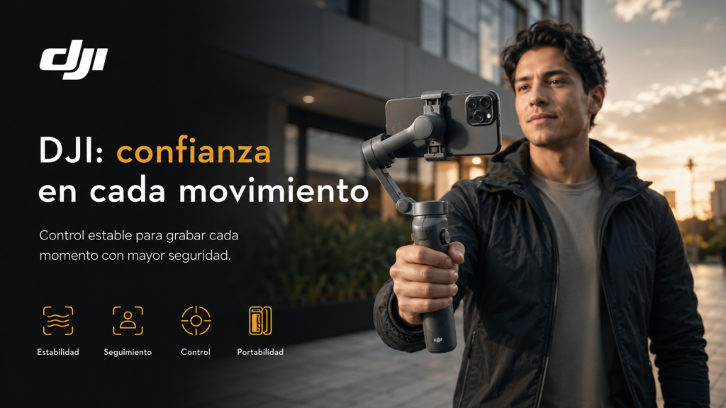 joven sosteniendo estabilizador dji