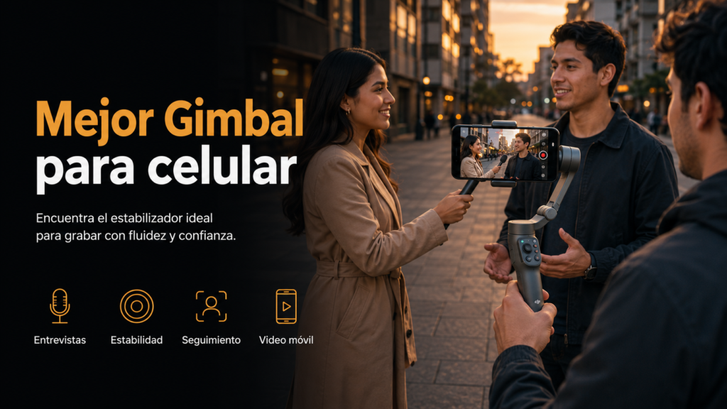 mujer entrevistando con un gimbal