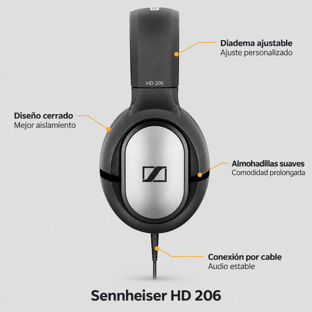 Sennheiser HD 206 caracteristicas audifonos para podcast