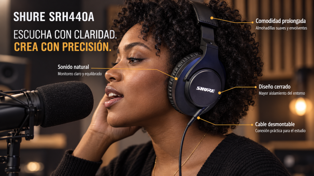 Shure SRH440A: Reseña del Audífono para Podcast 2 Shure SRH440A mujer de color cantando con sus audifonos