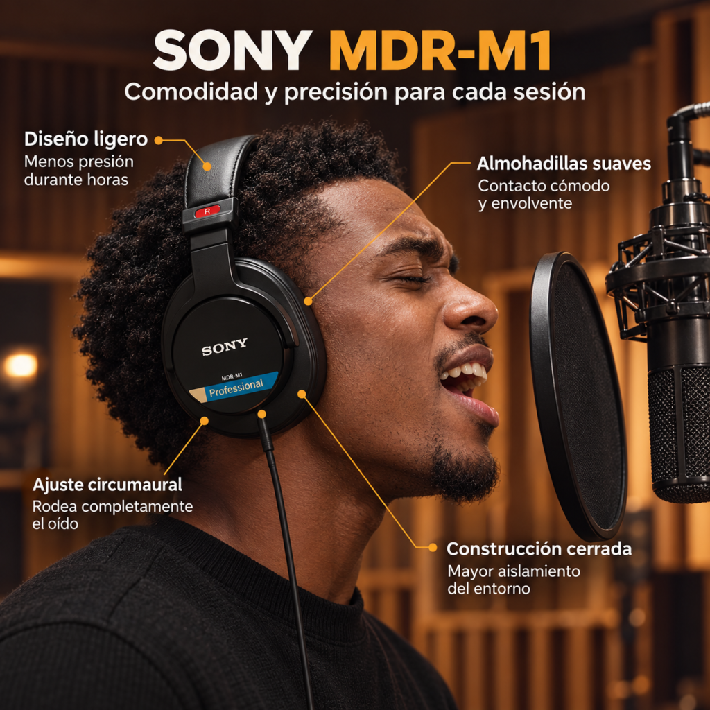 Sony MDR M1 hombre de color cantando con sus audifonos