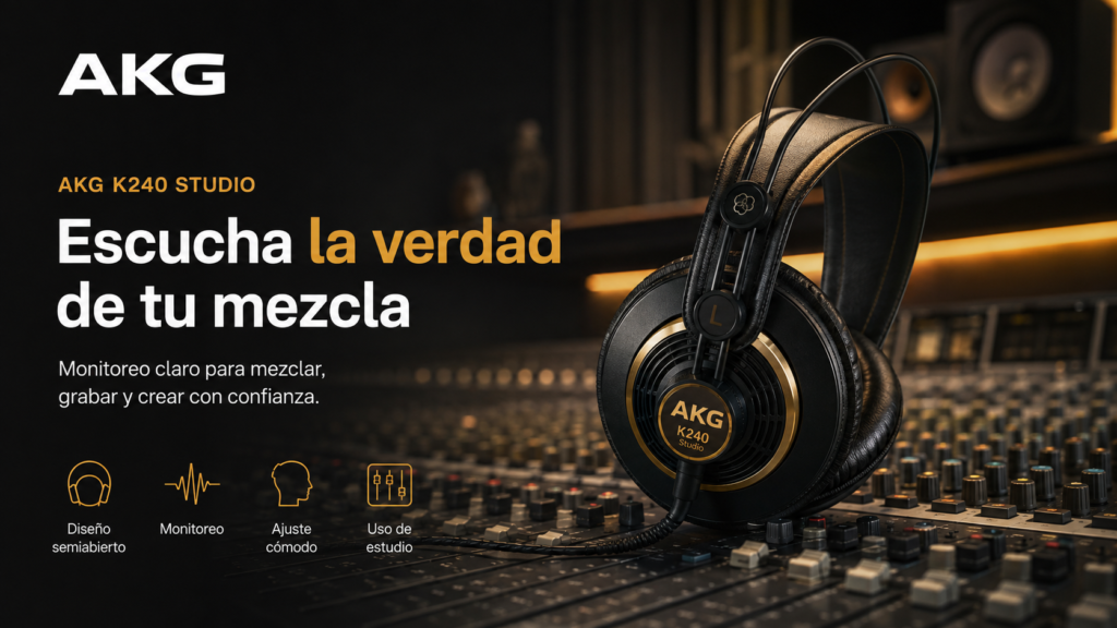 AKG K240 Studio: la reseña del clásico semiabierto con tres décadas en el mercado 2 audifono akg sobre una consola de sonido